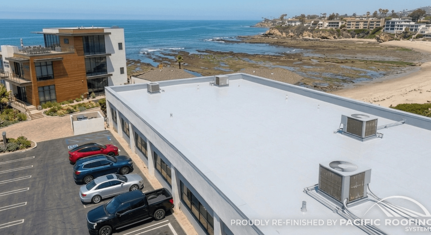 Clean, high-performance TPO membrane installation. All equipment has been professionally refurbished, the drainage has been optimized to prevent future ponding, and the new coping provides a modern, watertight finish.