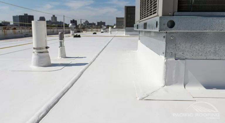 Close-up image of a clean TPO or PVC membrane installation