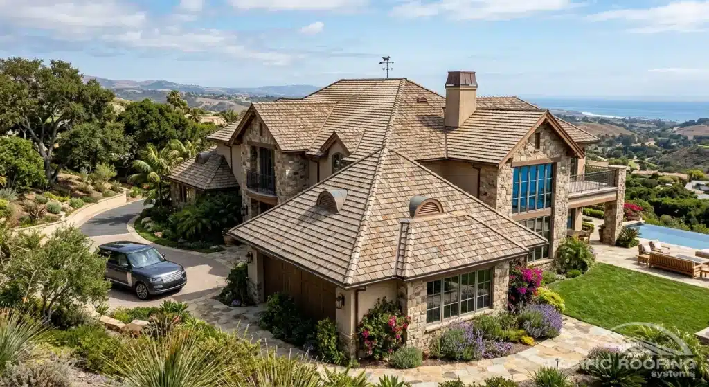 Residential cedar shake roof on a luxury Ventura County home