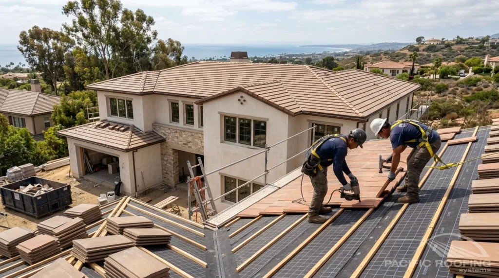 concrete tile roof preparation and installation of a beautiful home in Orange County