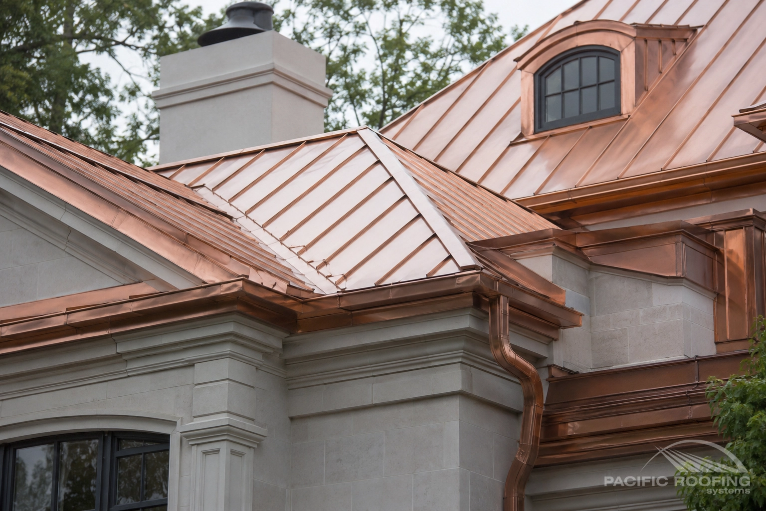 Custom copper roof detail on luxury home