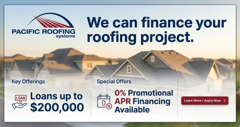 We can finance your roofing project. Loans up to $200,000 0% Promotional APR Financing Available