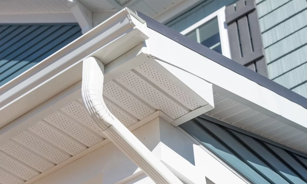 a professional rain gutter installation on a Orange County home